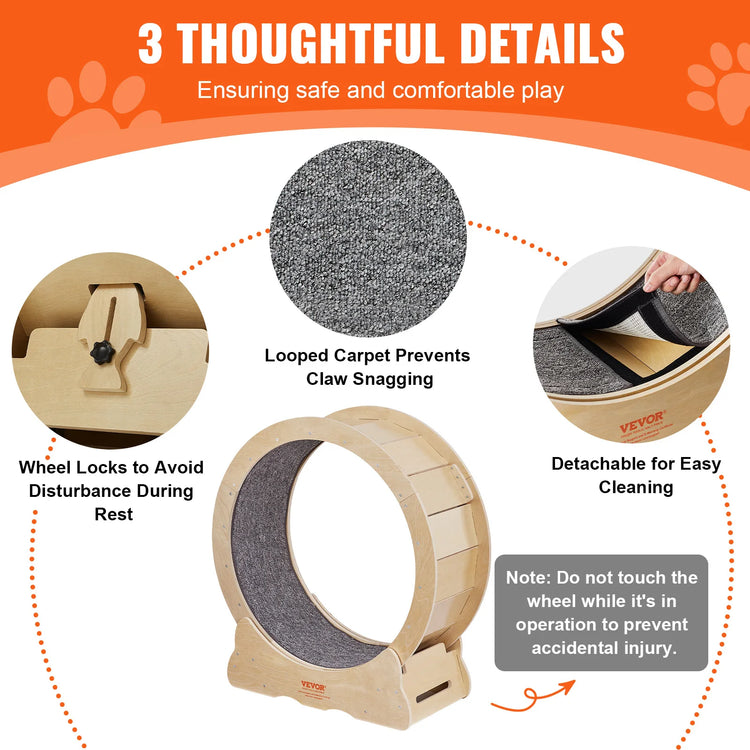 VEVOR Cat Exercise Wheel – Natural Wood Silent Treadmill Roller for Pet Fitness