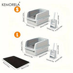 Stainless Steel Litter Box Set – High-Side Covered Tray with Litter Mat & Spade for Large Cats