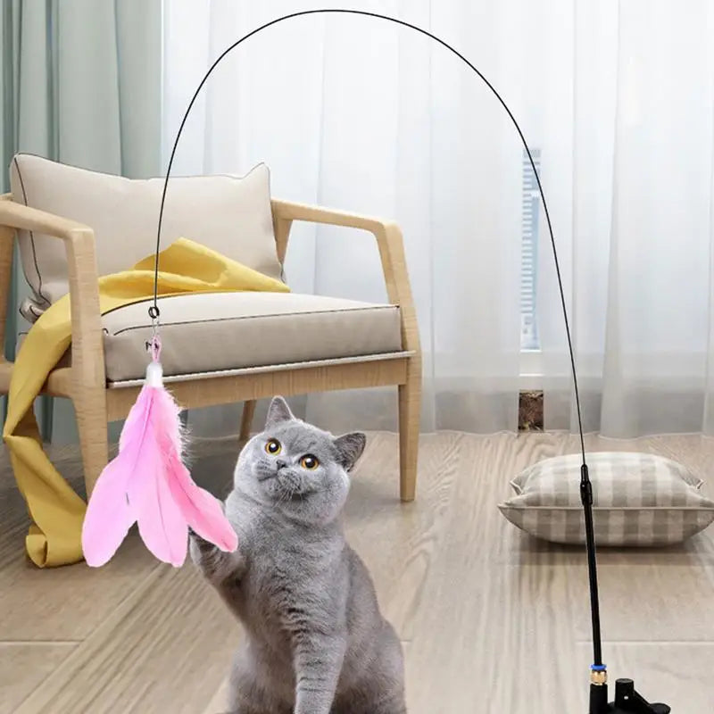 Cat Wand Toy with Detachable Feather & Suction Cup – Fun Exercise & Interactive Play