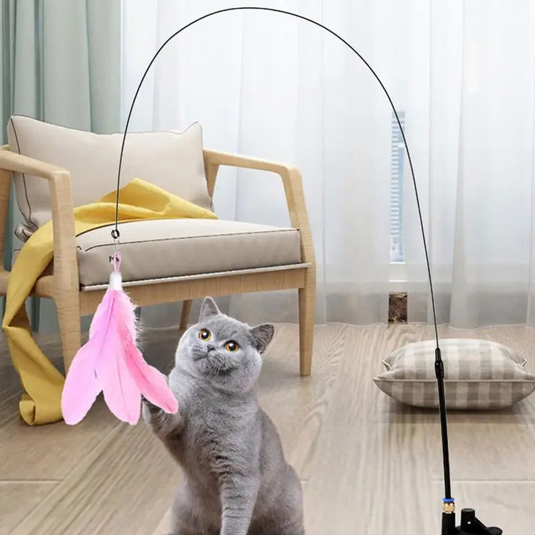 Cat Wand Toy with Detachable Feather & Suction Cup – Fun Exercise & Interactive Play