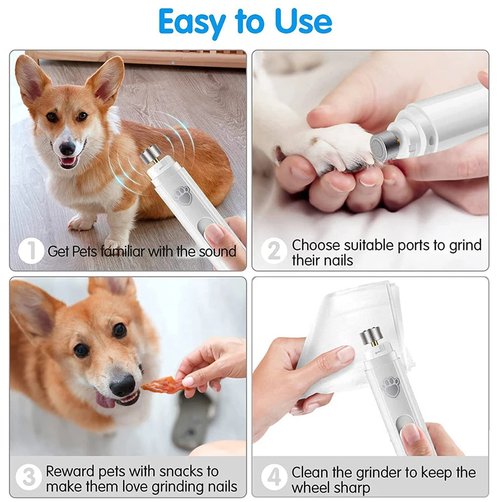 Electric Pet Nail Grinder – USB Rechargeable, Low Noise, LED Light for Dogs & Cats