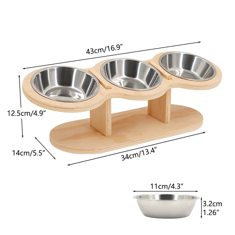3-in-1 Raised Cat Feeder with Stainless Steel Bowls & Wooden Stand – Comfortable Eating for Happy Pets