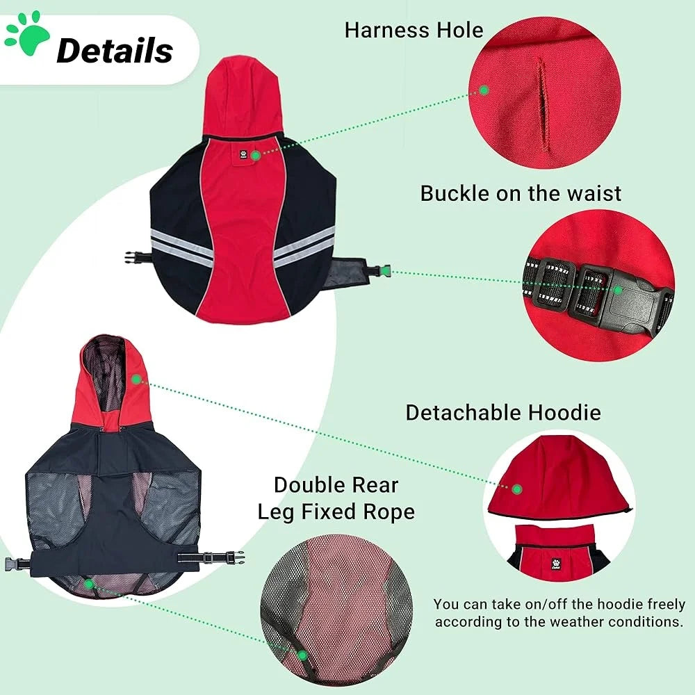 Dog Waterproof Full-Body Raincoat – Lightweight Hooded Jacket with Reflective Straps
