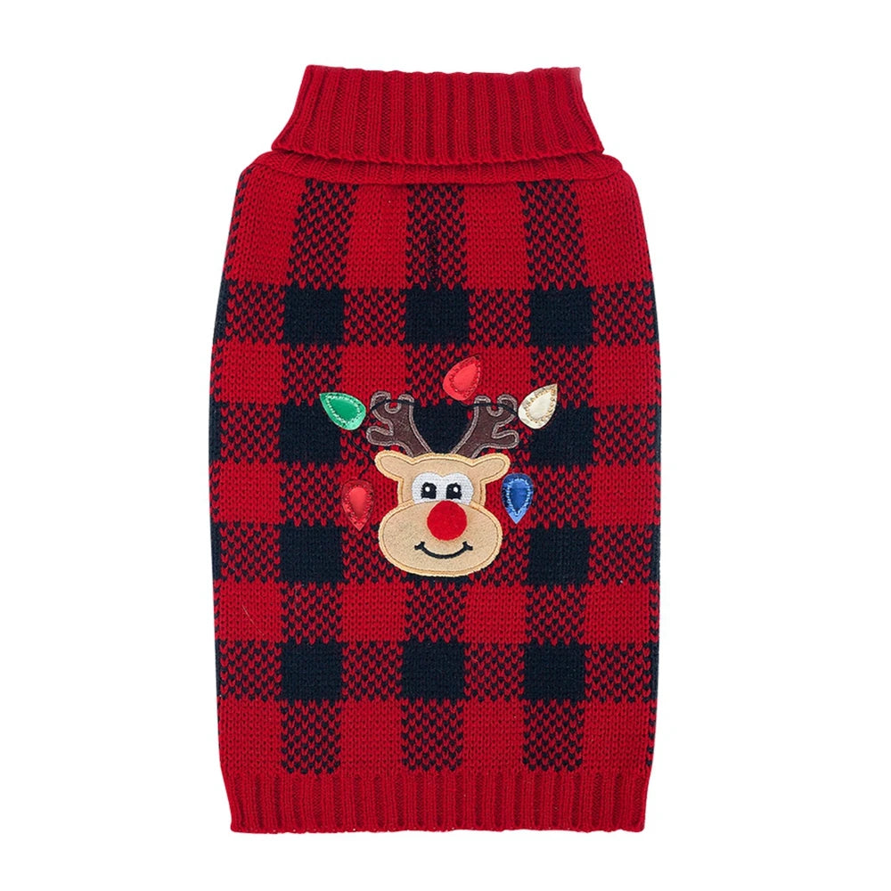 Plaid Pet Dog Sweater – Knitted Turtleneck Sweatshirt for Small & Medium Dogs