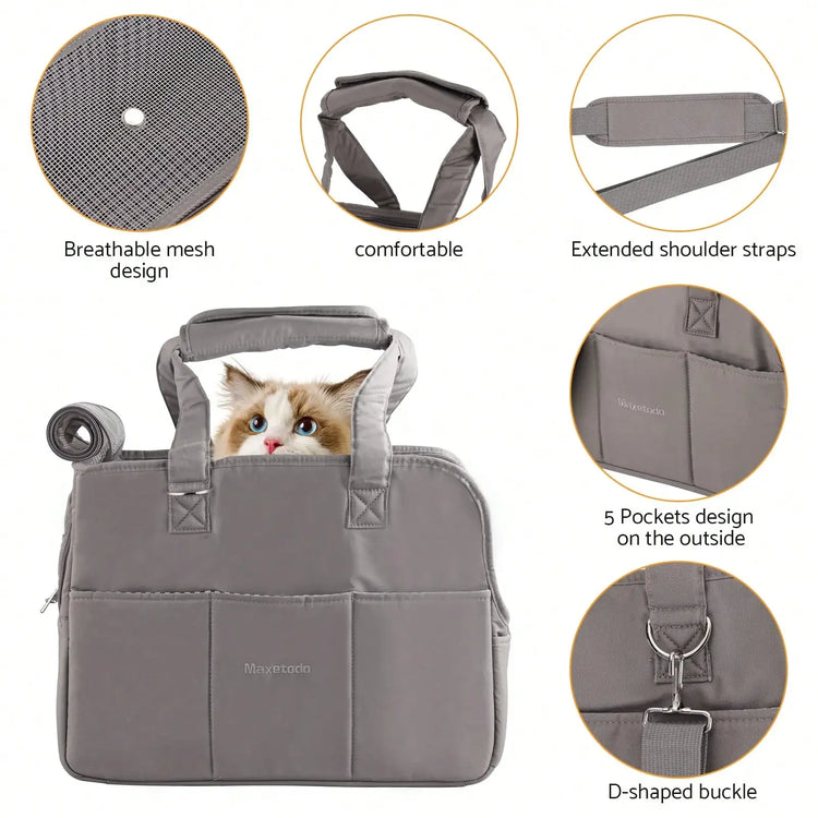 Removable Women’s Pet Carrying Handbag – Dark Gray Carrier for Small Dogs & Cats