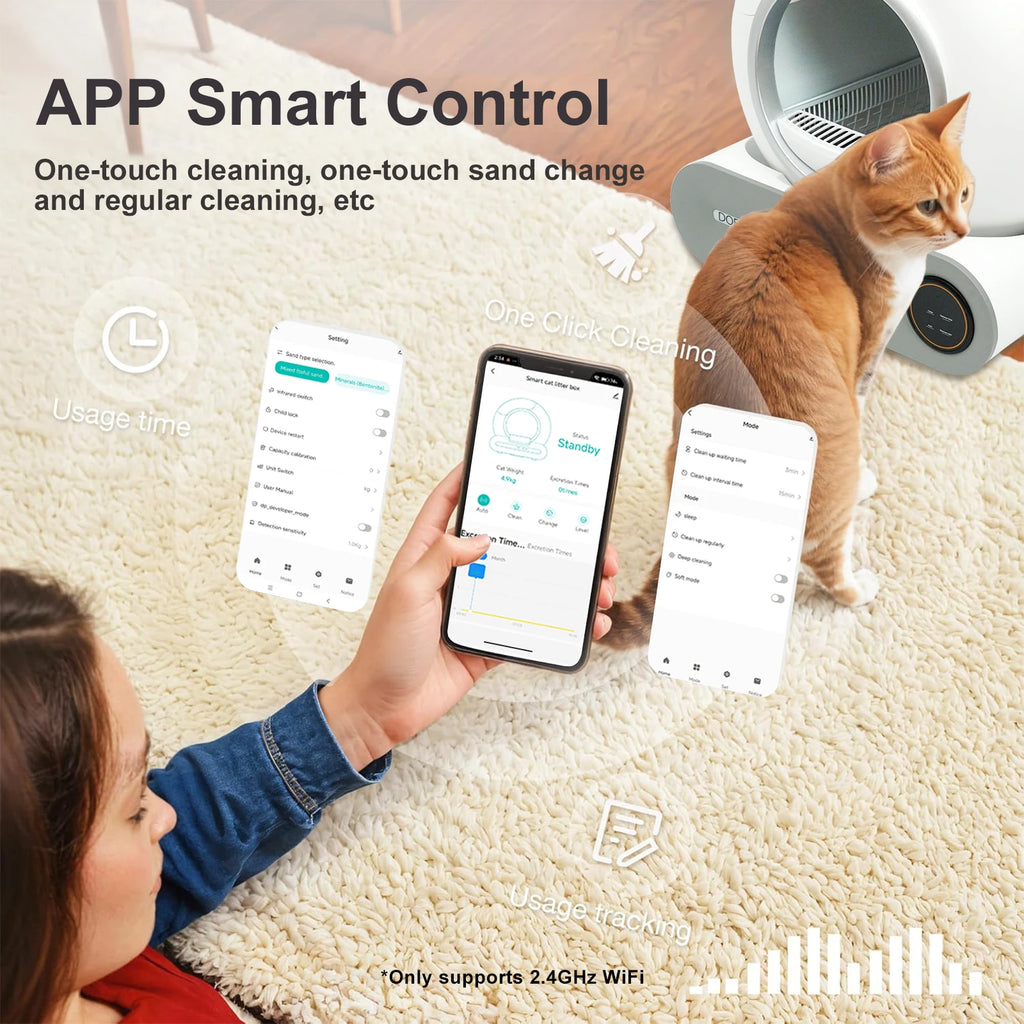 DOEL 65L Automatic Self-Cleaning Cat Litter Box – Smart WiFi-Controlled Cat Toilet with Trash Bag & Litter Mat