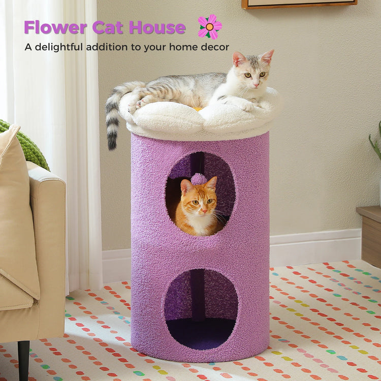 2-Storey Indoor Cat Condo – Cozy Flower Bed Hideaway