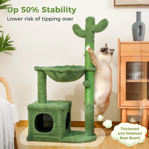 Cactus Cat Tree with Large Condo & Cozy Hammock – Indoor Fun & Relaxation for Your Feline Friend