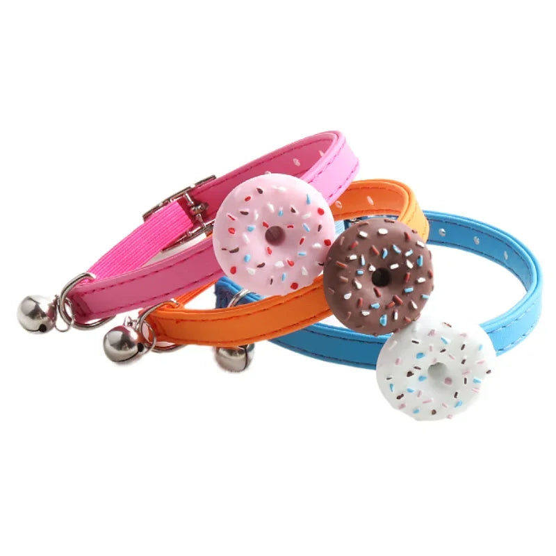 Cute Elastic Safety Cat Collar with Bell – Kawaii Heart & Donut Charms