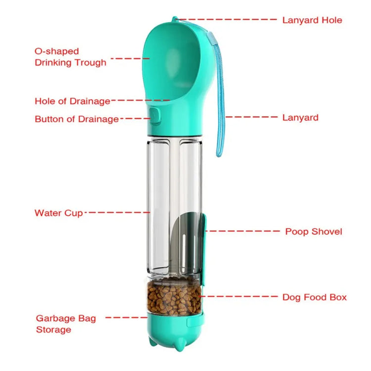 4-in-1 Portable Pet Water Bottle – 300ml/500ml with Food Container & Dog Whistle