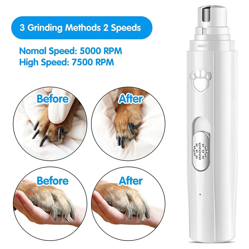 Electric Pet Nail Grinder – USB Rechargeable, Low Noise, LED Light for Dogs & Cats