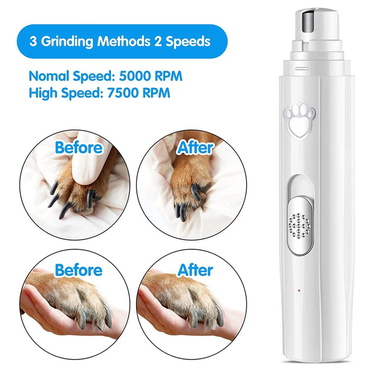 Electric Pet Nail Grinder – USB Rechargeable, Low Noise, LED Light for Dogs & Cats