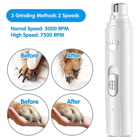 Electric Pet Nail Grinder – USB Rechargeable, Low Noise, LED Light for Dogs & Cats