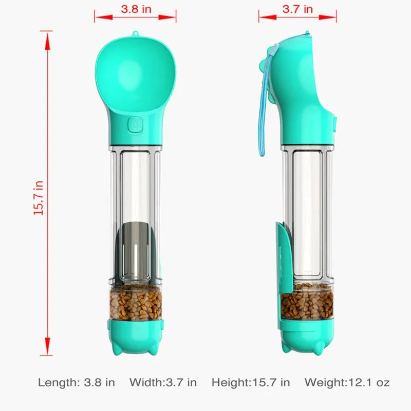 4-in-1 Portable Pet Water Bottle – 300ml/500ml with Food Container & Dog Whistle