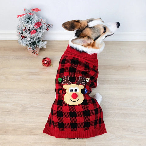 Plaid Pet Dog Sweater – Knitted Turtleneck Sweatshirt for Small & Medium Dogs