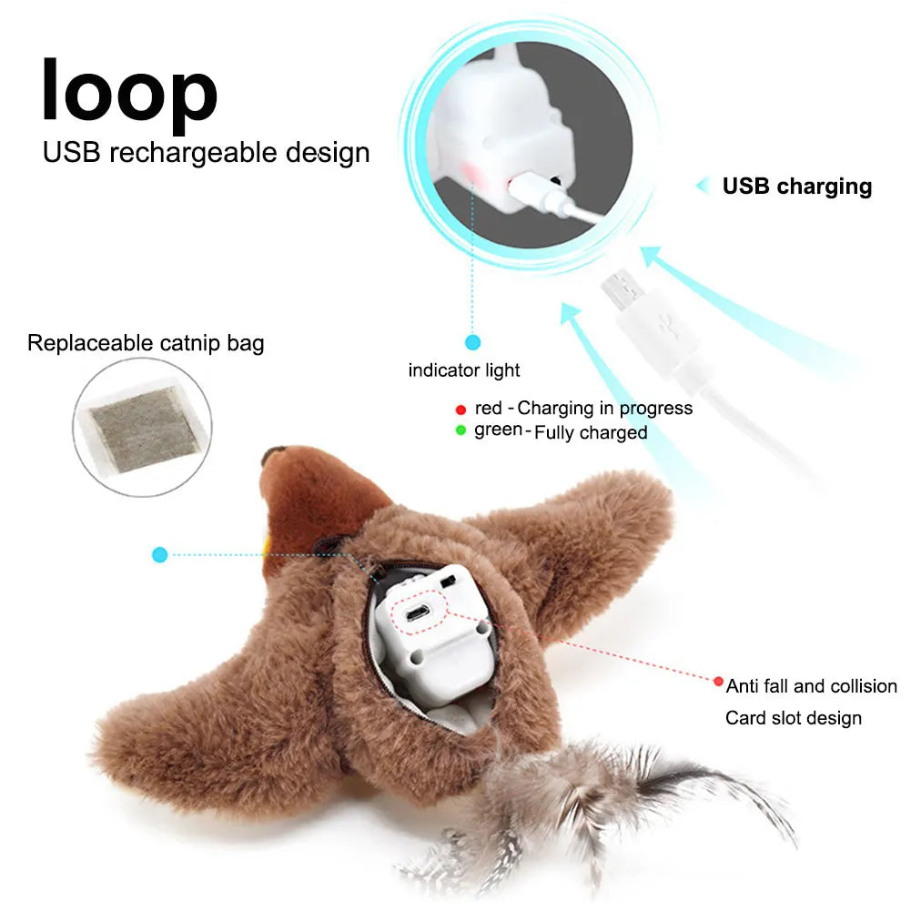 Interactive Chirping Bird Cat Toy – Flapping Plush with Catnip for Indoor Cats & Kittens