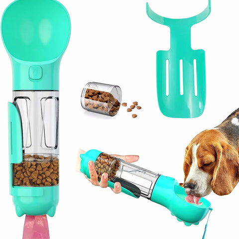 4-in-1 Portable Pet Water Bottle – 300ml/500ml with Food Container & Dog Whistle