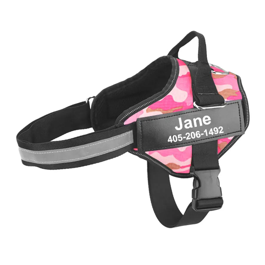 No-Pull Reflective Dog Harness – Adjustable Vest with Custom ID Patch