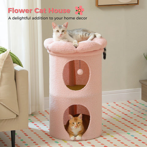 2-Storey Indoor Cat Condo – Cozy Flower Bed Hideaway