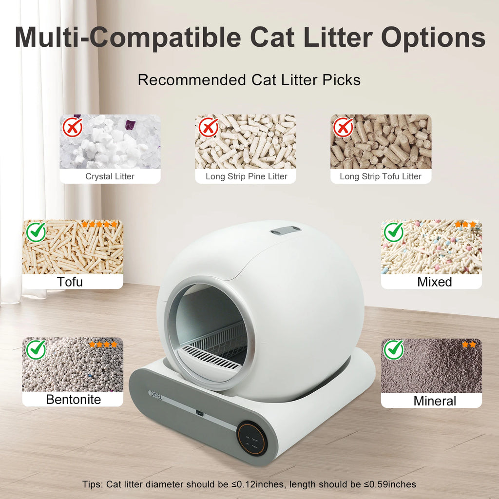 DOEL 65L Automatic Self-Cleaning Cat Litter Box – Smart WiFi-Controlled Cat Toilet with Trash Bag & Litter Mat