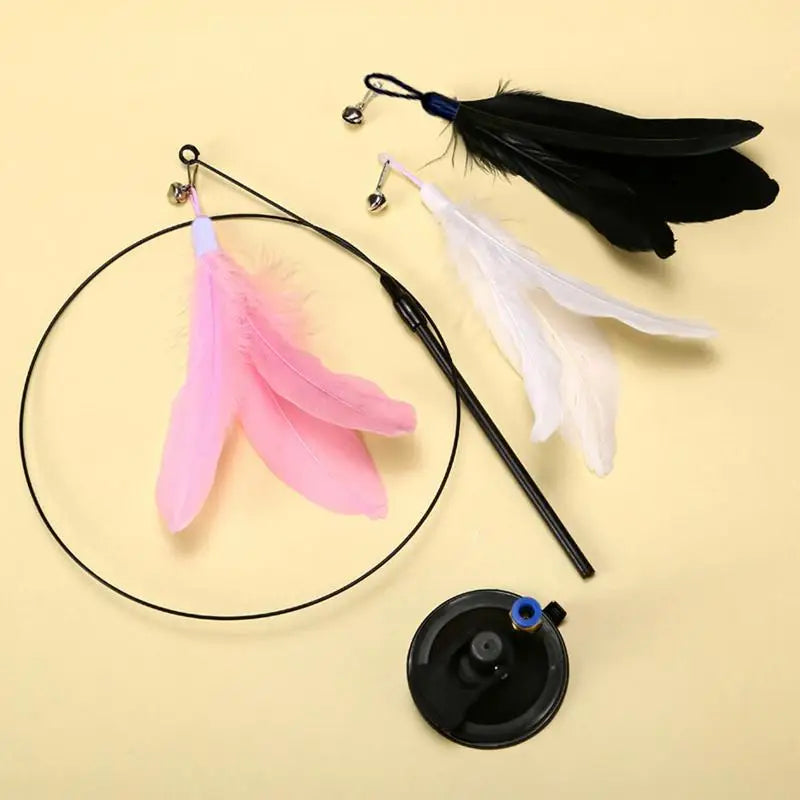 Cat Wand Toy with Detachable Feather & Suction Cup – Fun Exercise & Interactive Play