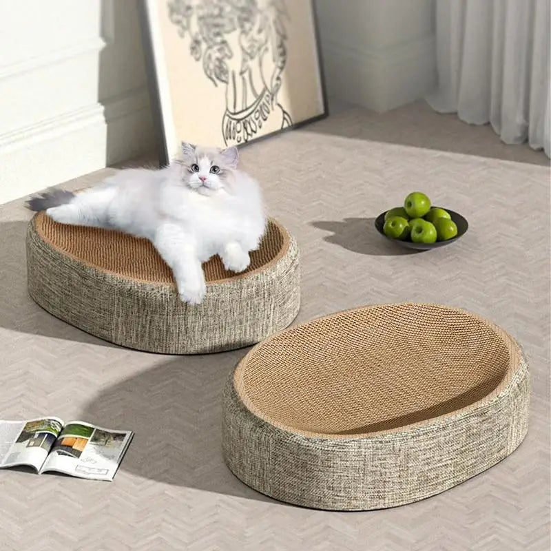 Oval Cat Scratcher & Cozy Nest – All-in-One Scratch Pad and Comfy Pet Bed