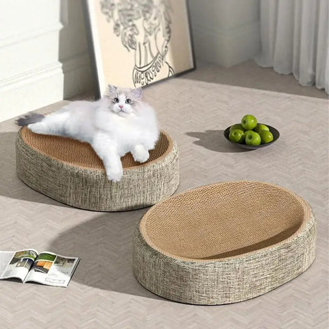 Oval Cat Scratcher & Cozy Nest – All-in-One Scratch Pad and Comfy Pet Bed