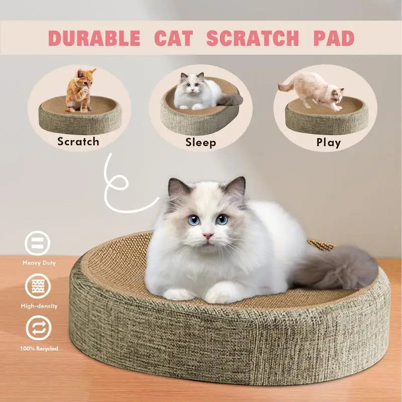 Oval Cat Scratcher & Cozy Nest – All-in-One Scratch Pad and Comfy Pet Bed