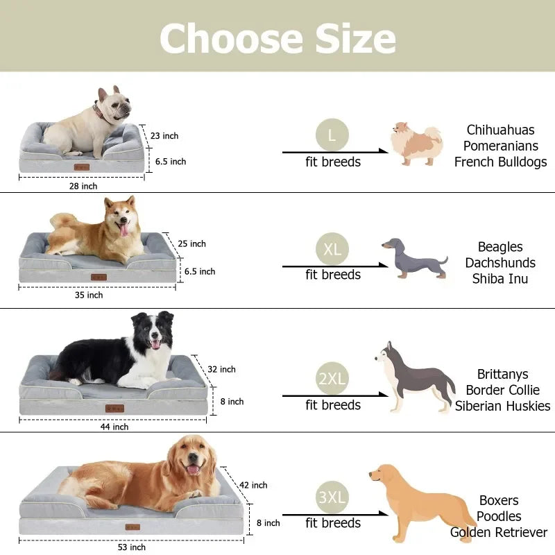 Orthopedic Dog Beds for Large Dogs, Waterproof Memory Foam Large Dog Bed with Sides Egg-Crate Foam Large Dog Couch Bed