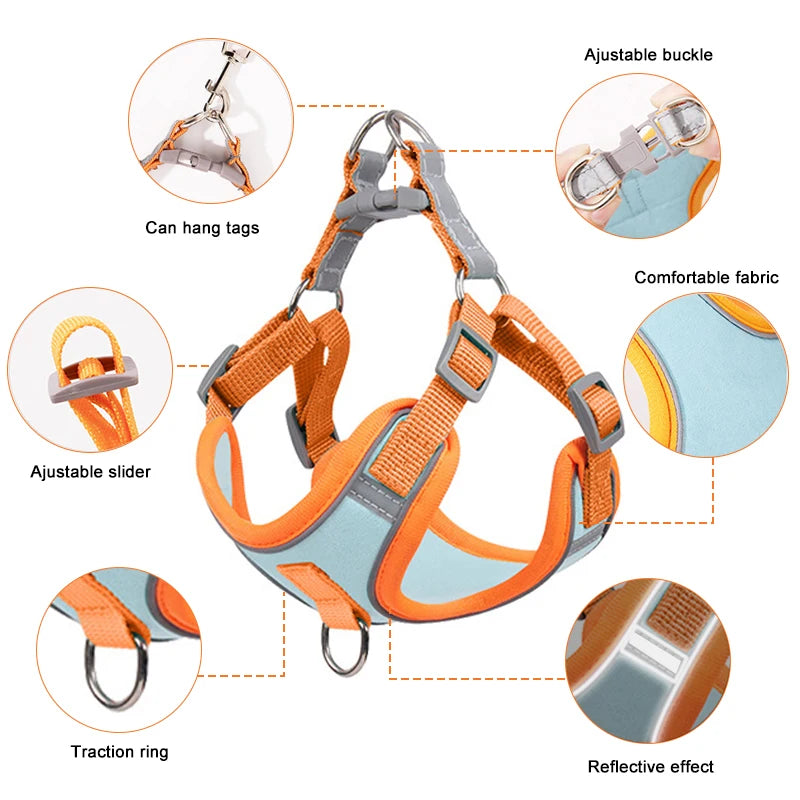 Adjustable Reflective Dog & Cat Harness with Leash – Comfortable, Breathable, and Safe for Small Pets