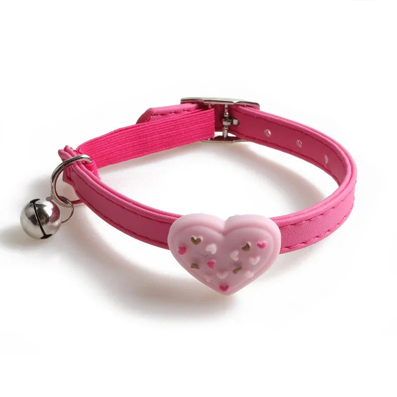 Cute Elastic Safety Cat Collar with Bell – Kawaii Heart & Donut Charms