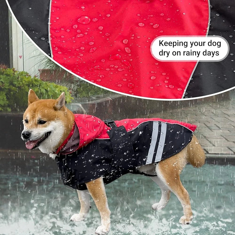 Dog Waterproof Full-Body Raincoat – Lightweight Hooded Jacket with Reflective Straps