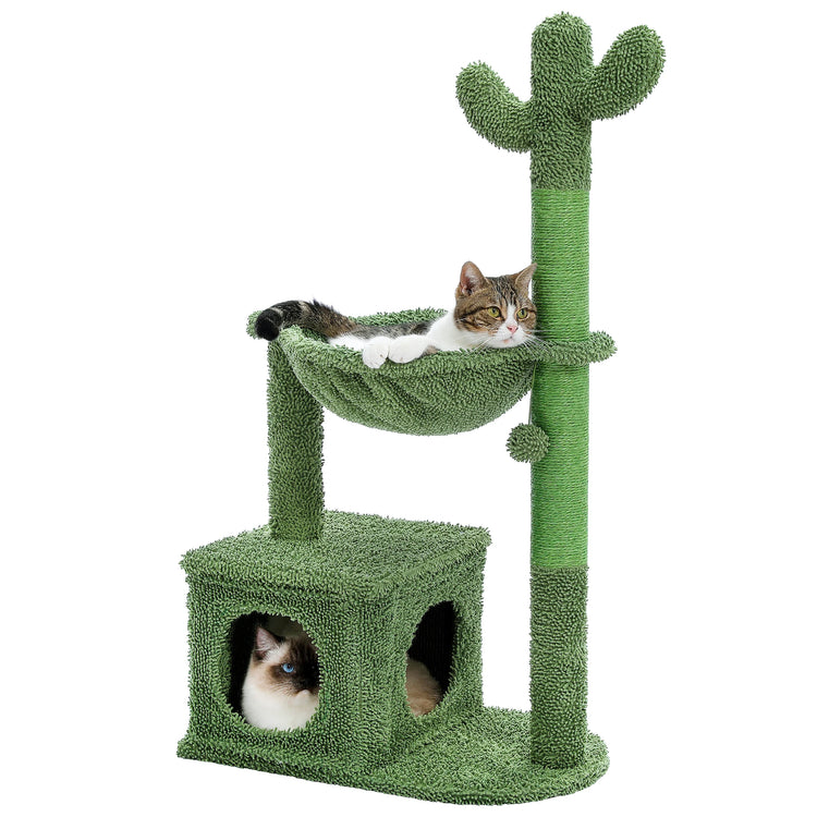 Cactus Cat Tree with Large Condo & Cozy Hammock – Indoor Fun & Relaxation for Your Feline Friend