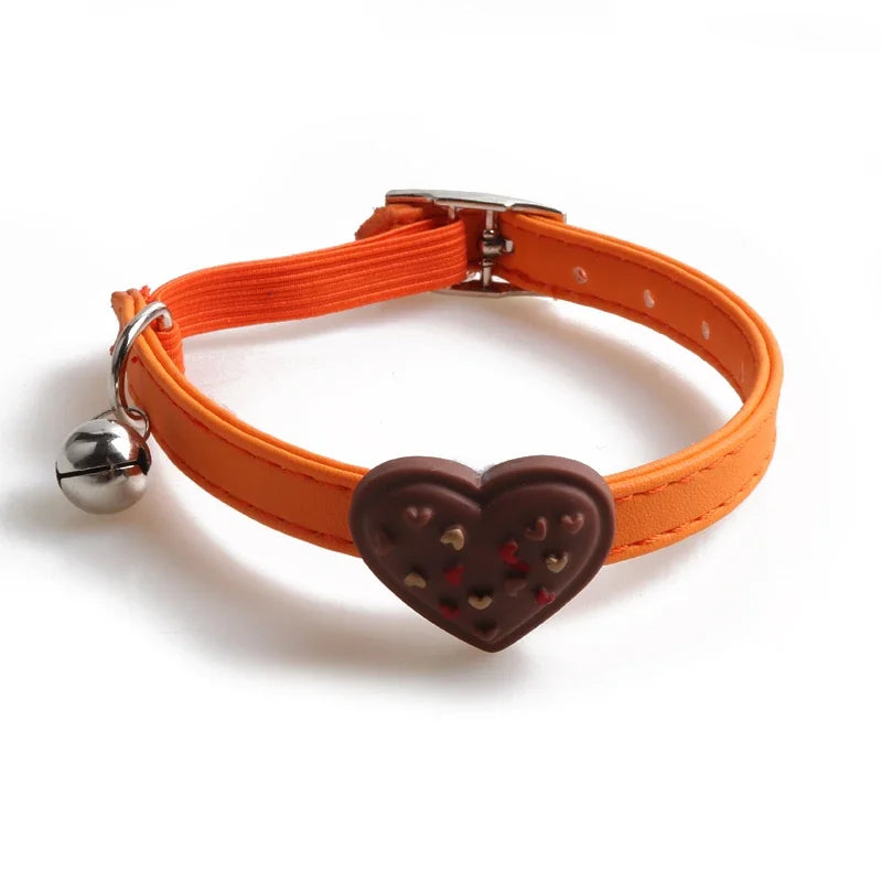 Cute Elastic Safety Cat Collar with Bell – Kawaii Heart & Donut Charms