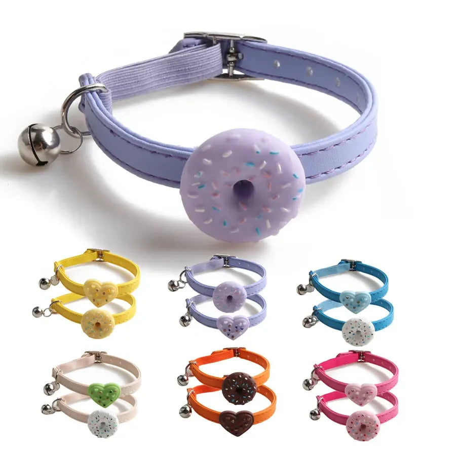 Cute Elastic Safety Cat Collar with Bell – Kawaii Heart & Donut Charms