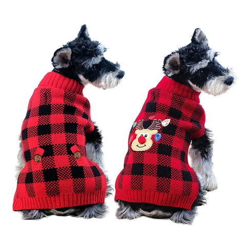 Plaid Pet Dog Sweater – Knitted Turtleneck Sweatshirt for Small & Medium Dogs