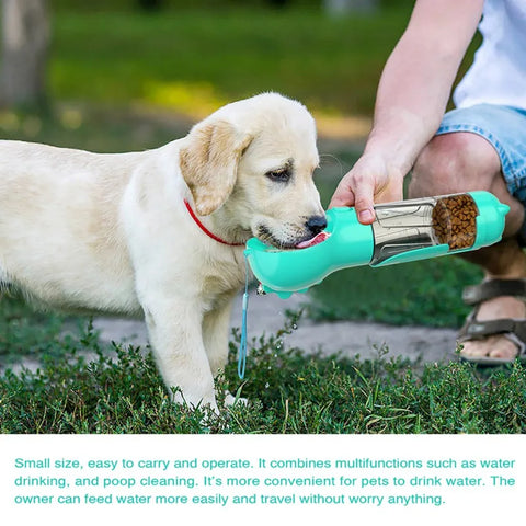 4-in-1 Portable Pet Water Bottle – 300ml/500ml with Food Container & Dog Whistle