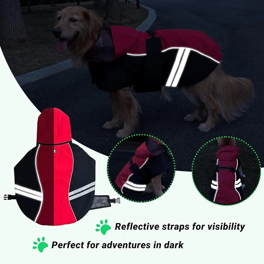 Dog Waterproof Full-Body Raincoat – Lightweight Hooded Jacket with Reflective Straps