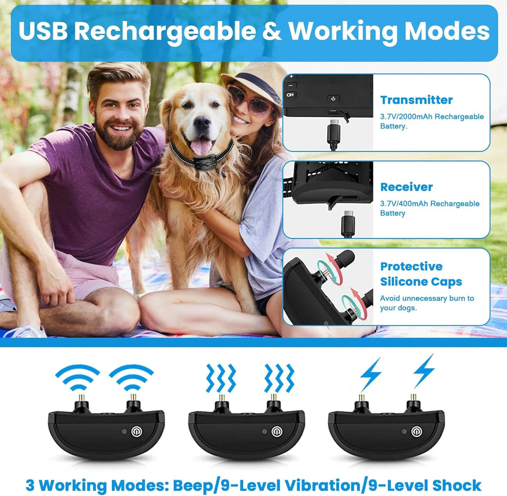 Wireless 2-Dog Fence & Training Collar – Safe Freedom, Smart Control