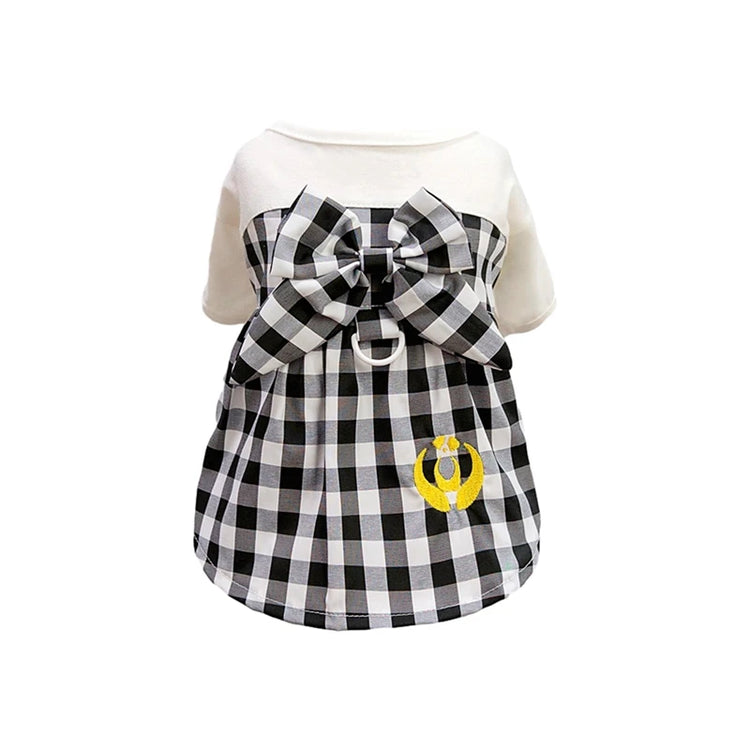 Spring/Summer Pet Skirt Dress – Plaid Princess Outfit with Cute Bowknot