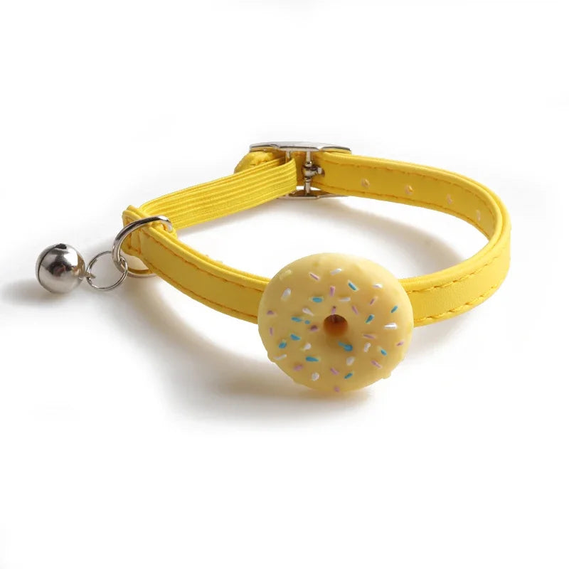 Cute Elastic Safety Cat Collar with Bell – Kawaii Heart & Donut Charms