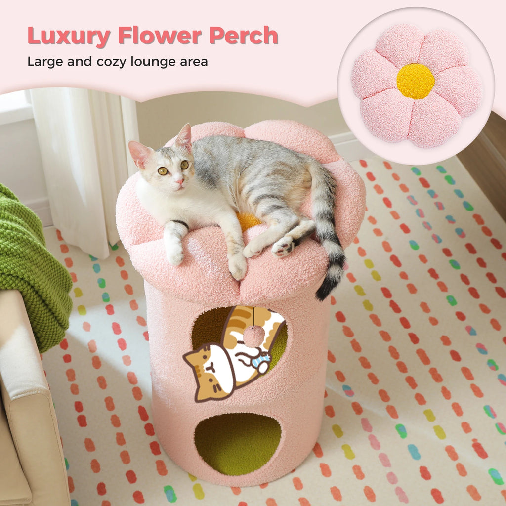 2-Storey Indoor Cat Condo – Cozy Flower Bed Hideaway