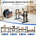 MEWOOFUN Adjustable Raised Dog Bowl – Wooden Stand with 2 Stainless Steel Bowls