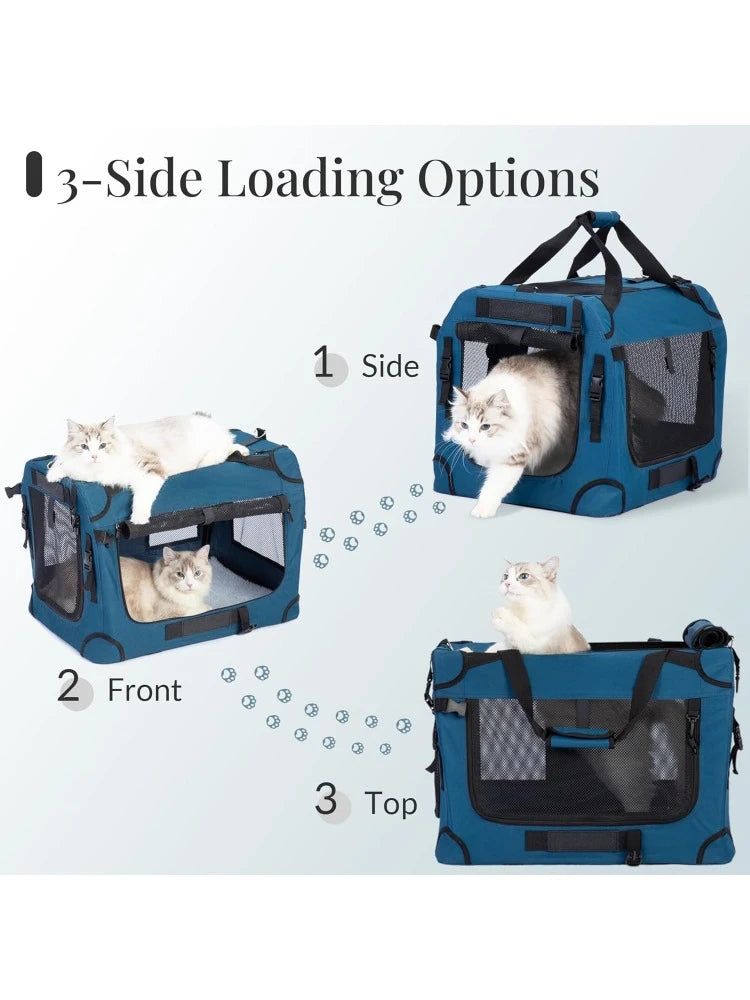 Extra Large Cat Carrier – Collapsible Soft-Sided Crate for Car Travel
