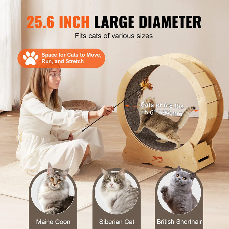 VEVOR Cat Exercise Wheel – Natural Wood Silent Treadmill Roller for Pet Fitness