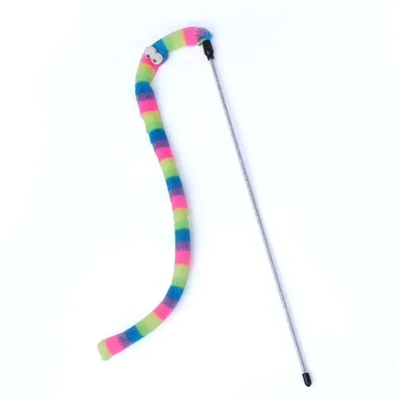 Pet Cat Toy Feather Teaser Wand – Colorful Caterpillar Rod for Endless Cat Fun