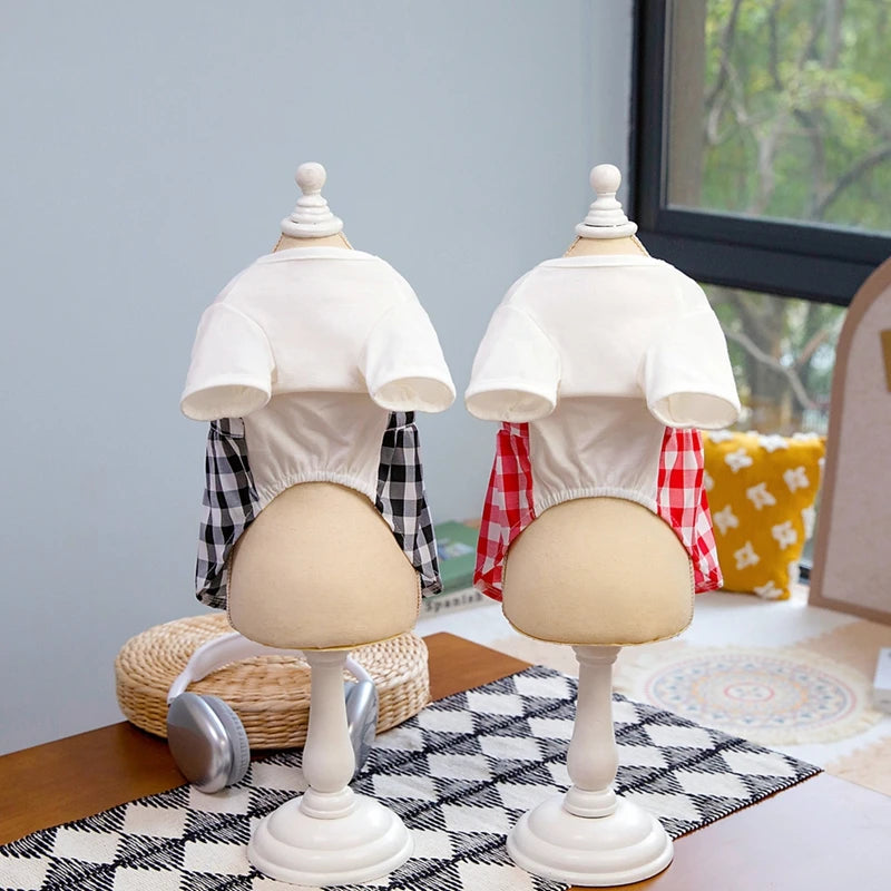 Spring/Summer Pet Skirt Dress – Plaid Princess Outfit with Cute Bowknot